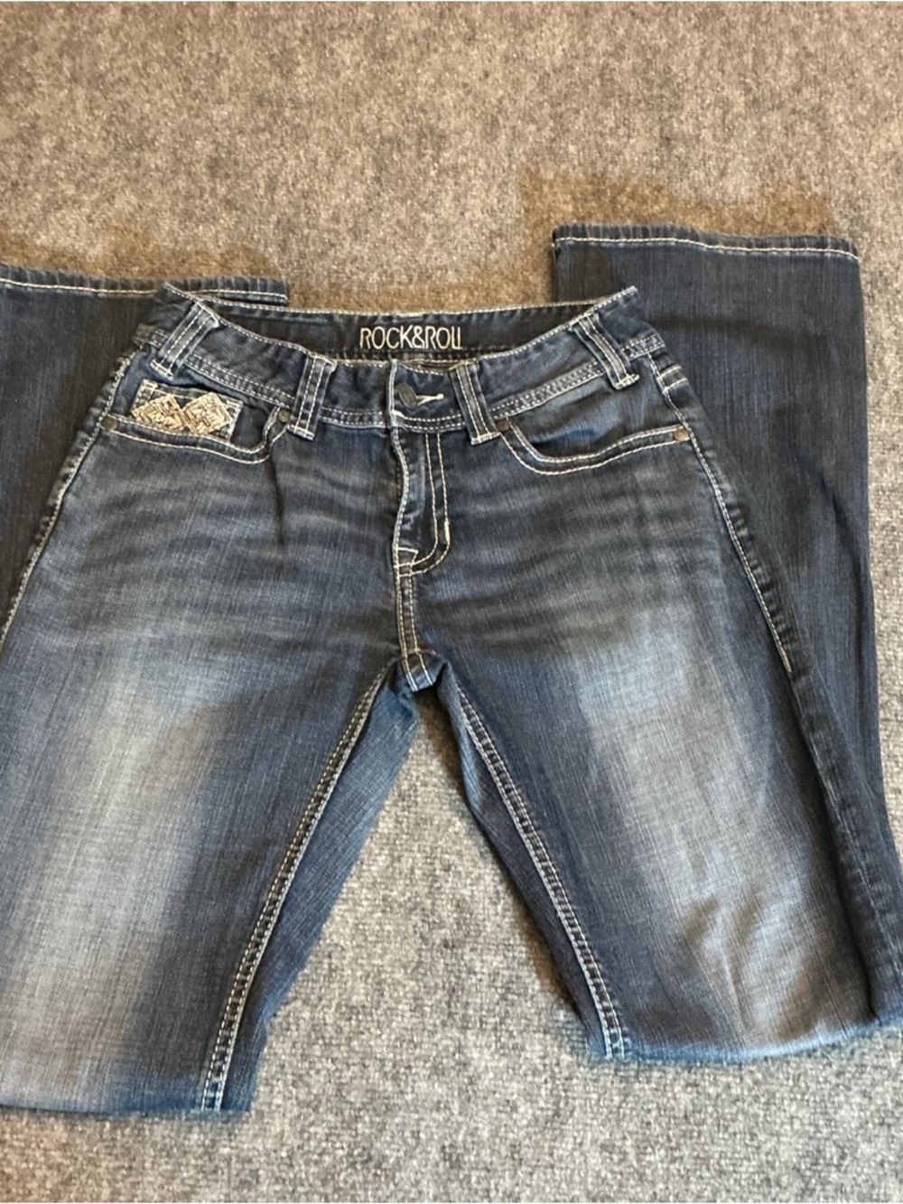 Rock & Roll Cowgirl Women’s Boot Cut Jeans - Distressed Medium Blue